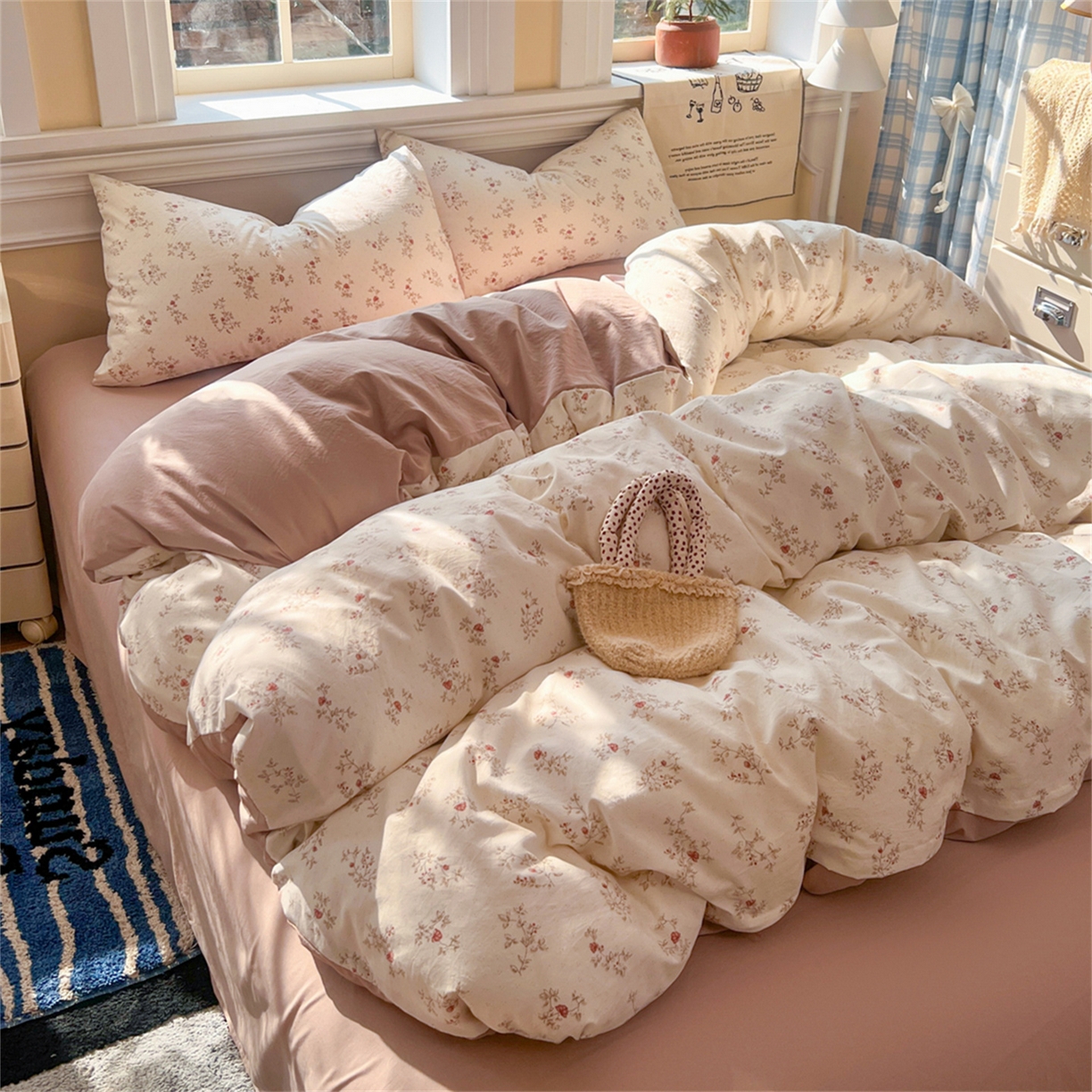 91家纺网 家纺一手货源 找家纺 瑞钰 2026新款A类古法水洗仿棉云感纱四件套花晨月汐