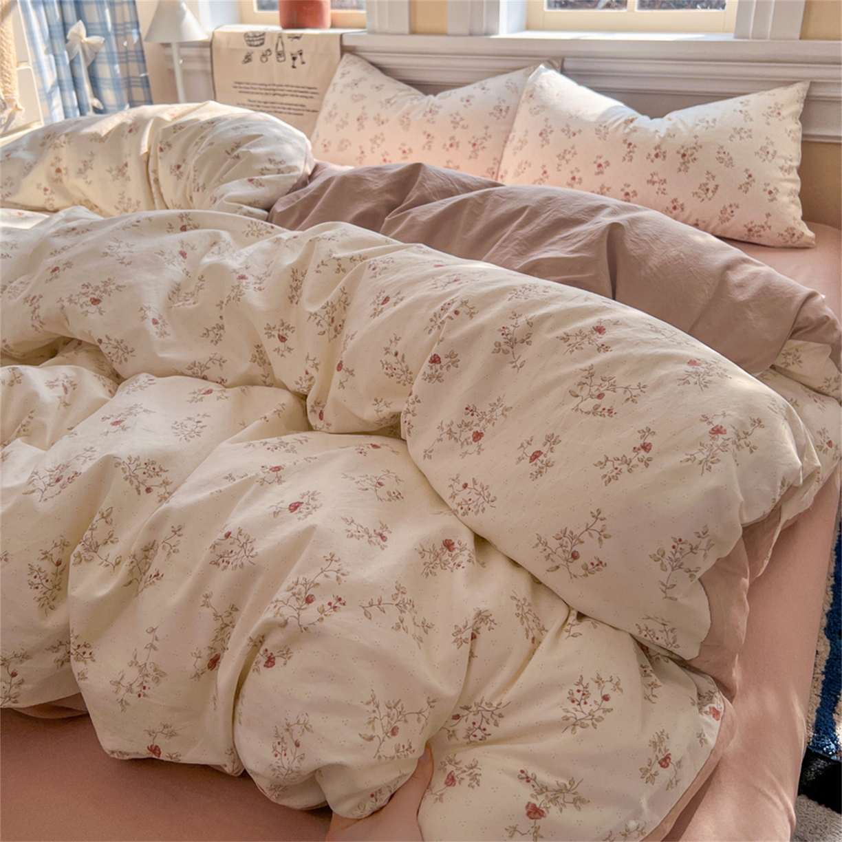 91家纺网 家纺一手货源 找家纺 瑞钰 2026新款A类古法水洗仿棉云感纱四件套花晨月汐