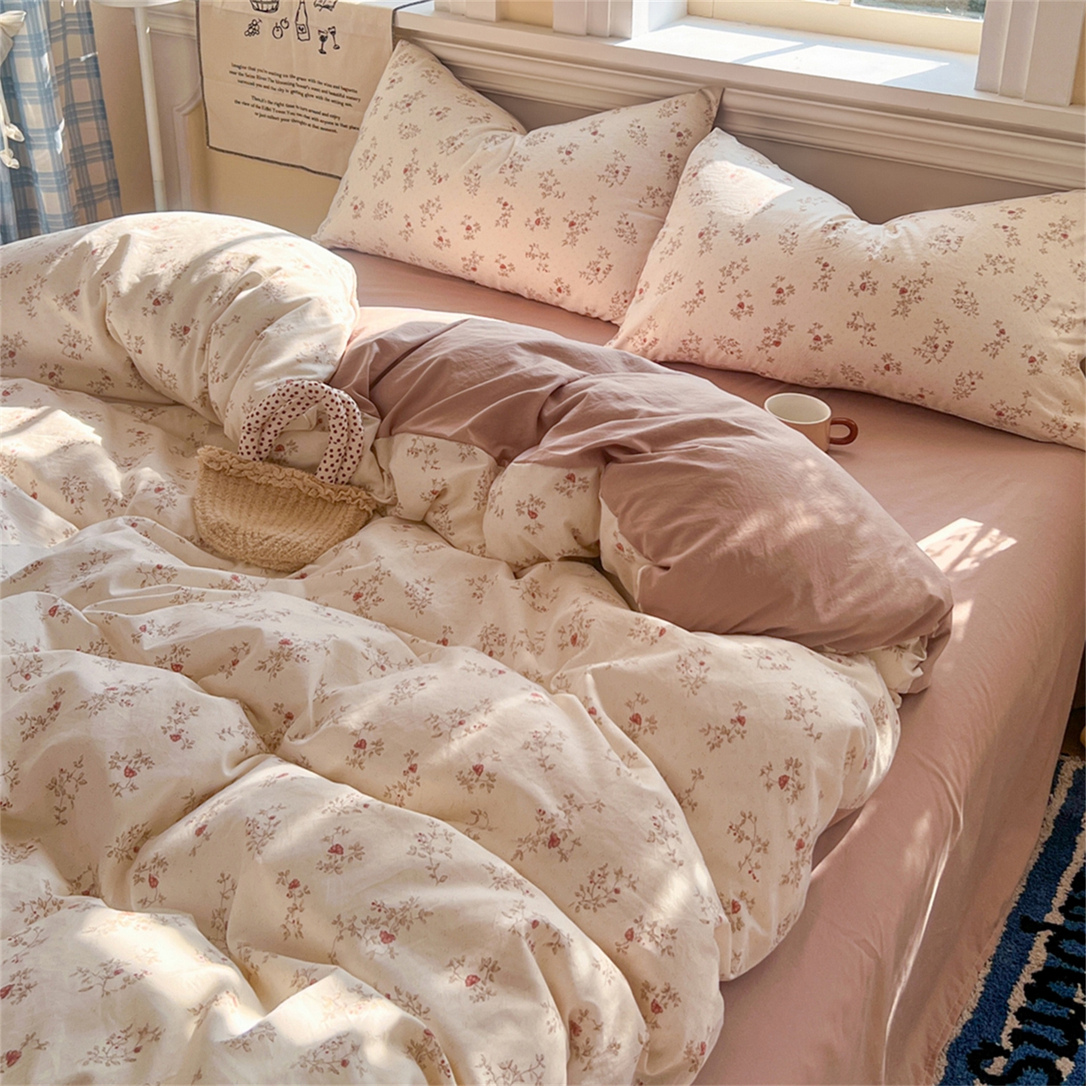 91家纺网 家纺一手货源 找家纺 瑞钰 2026新款A类古法水洗仿棉云感纱四件套花晨月汐