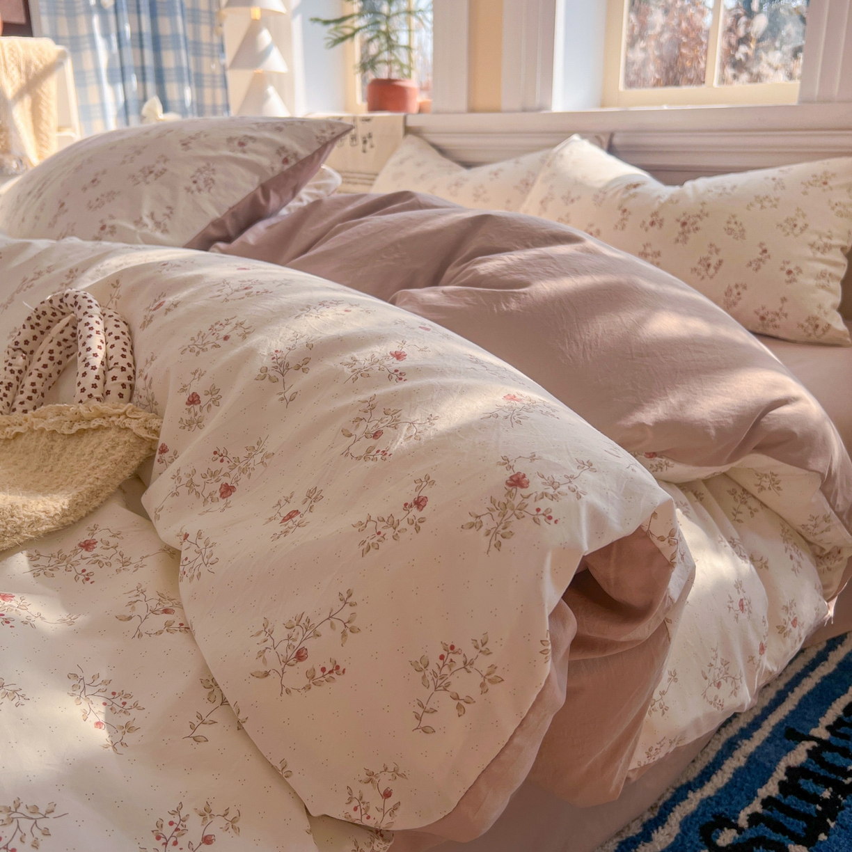 瑞钰 2026新款A类古法水洗仿棉云感纱四件套花晨月汐