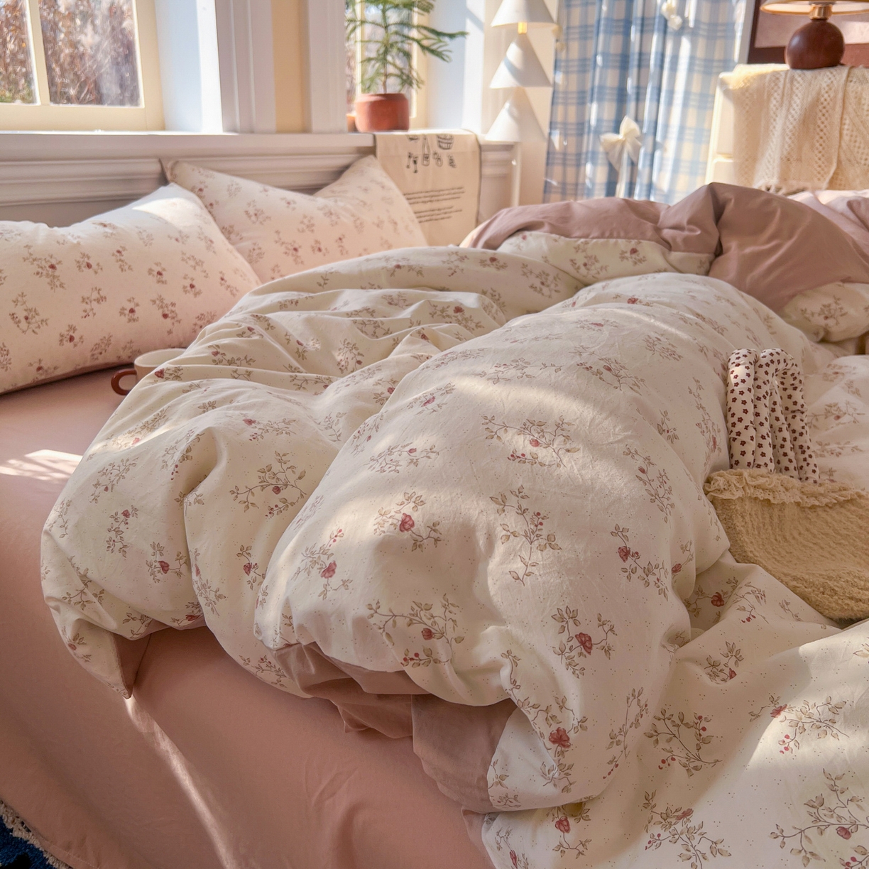 91家纺网 家纺一手货源 找家纺 瑞钰 2026新款A类古法水洗仿棉云感纱四件套花晨月汐