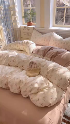 91家纺网 家纺一手货源 找家纺 瑞钰 2026新款A类古法水洗仿棉云感纱四件套花晨月汐