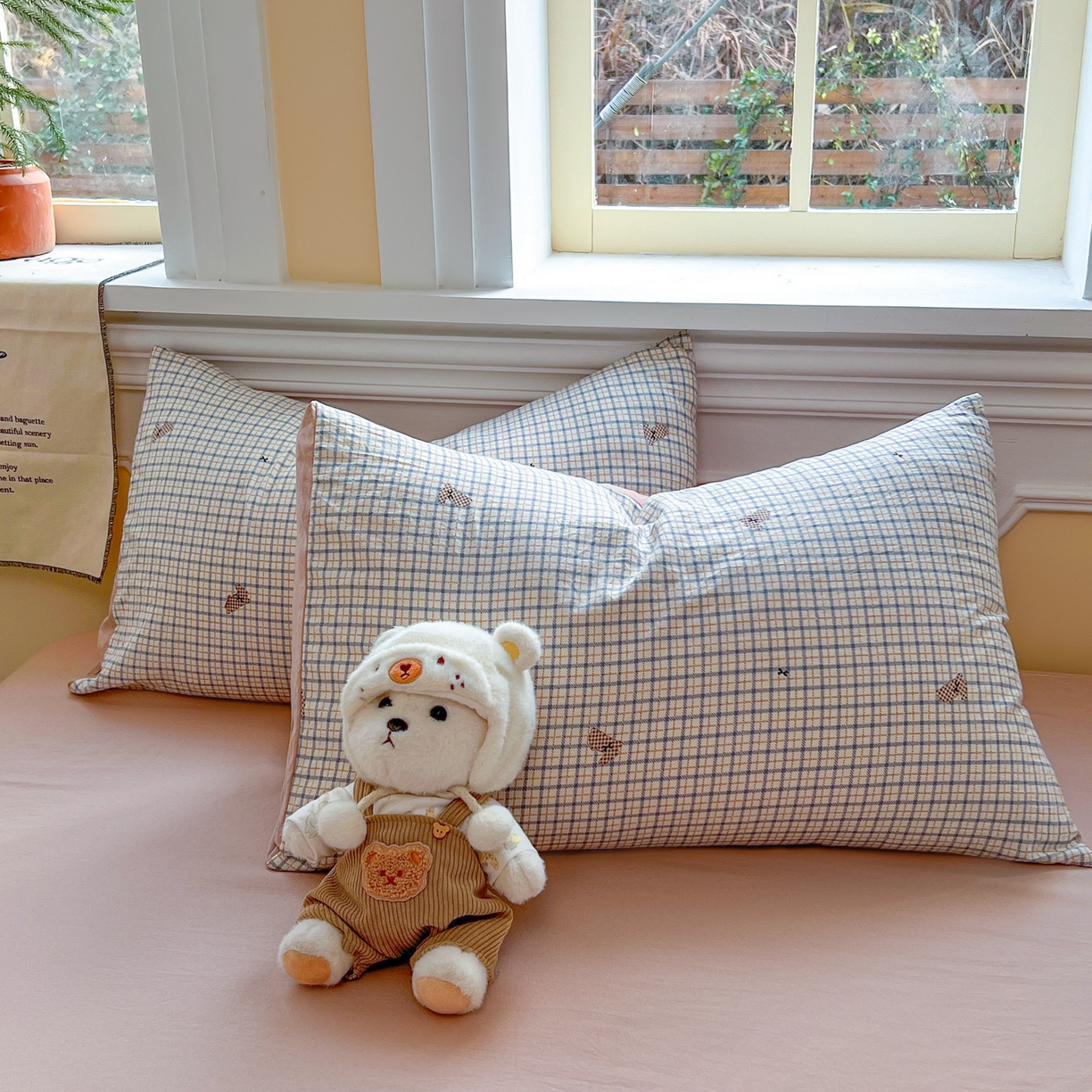 91家纺网 家纺一手货源 找家纺 瑞钰 2026新款A类古法水洗仿棉云感纱四件套焦糖棕格