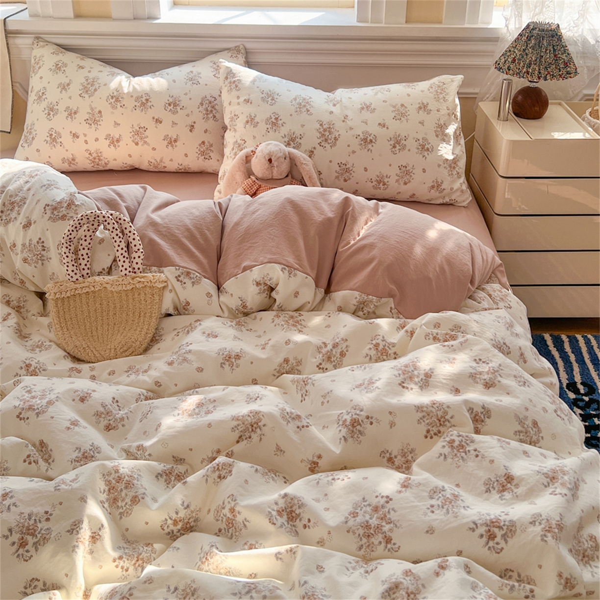 91家纺网 家纺一手货源 找家纺 瑞钰 2026新款A类古法水洗仿棉云感纱四件套慕兮