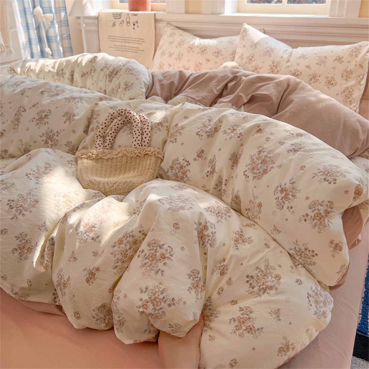 91家纺网 家纺一手货源 找家纺 瑞钰 2026新款A类古法水洗仿棉云感纱四件套慕兮