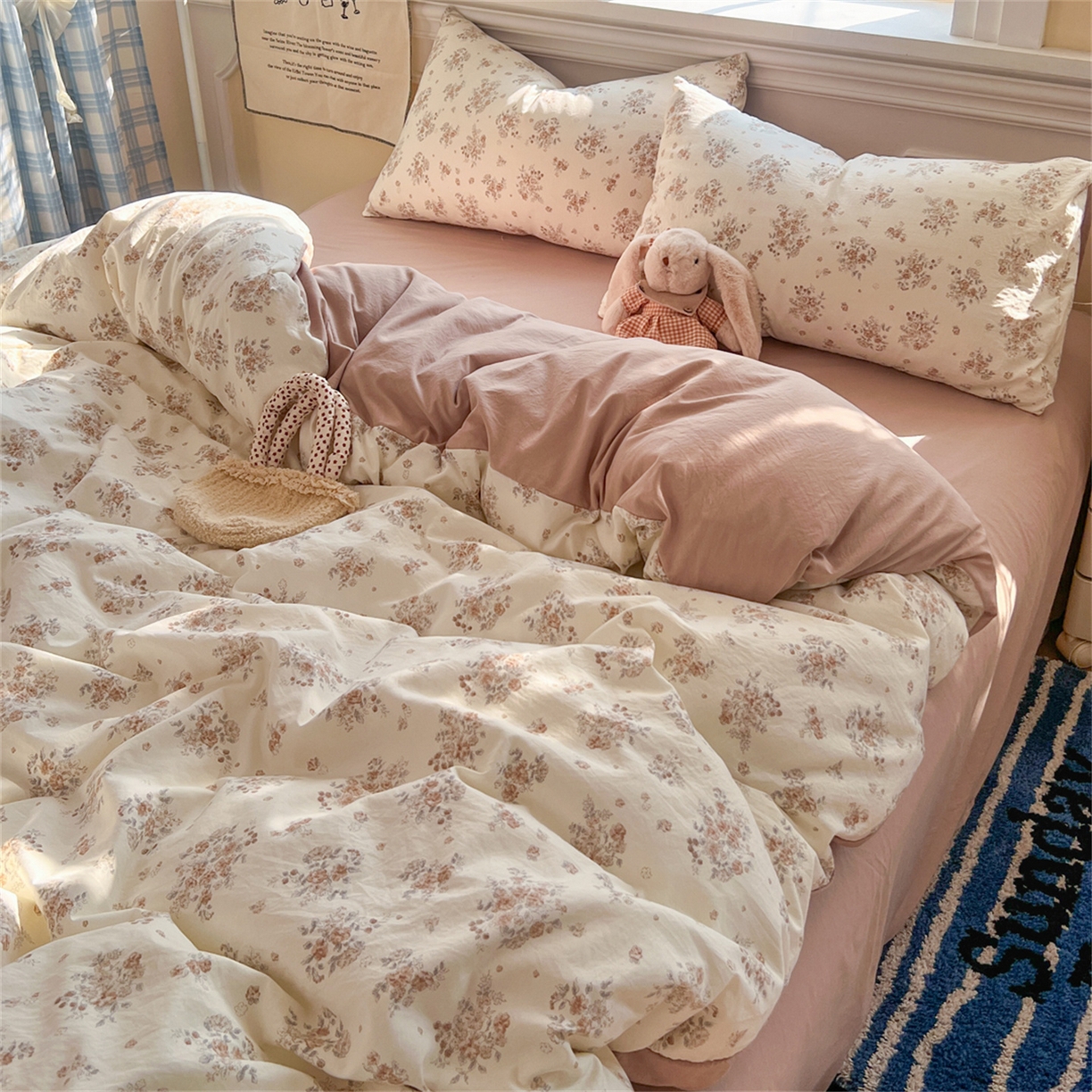 91家纺网 家纺一手货源 找家纺 瑞钰 2026新款A类古法水洗仿棉云感纱四件套慕兮