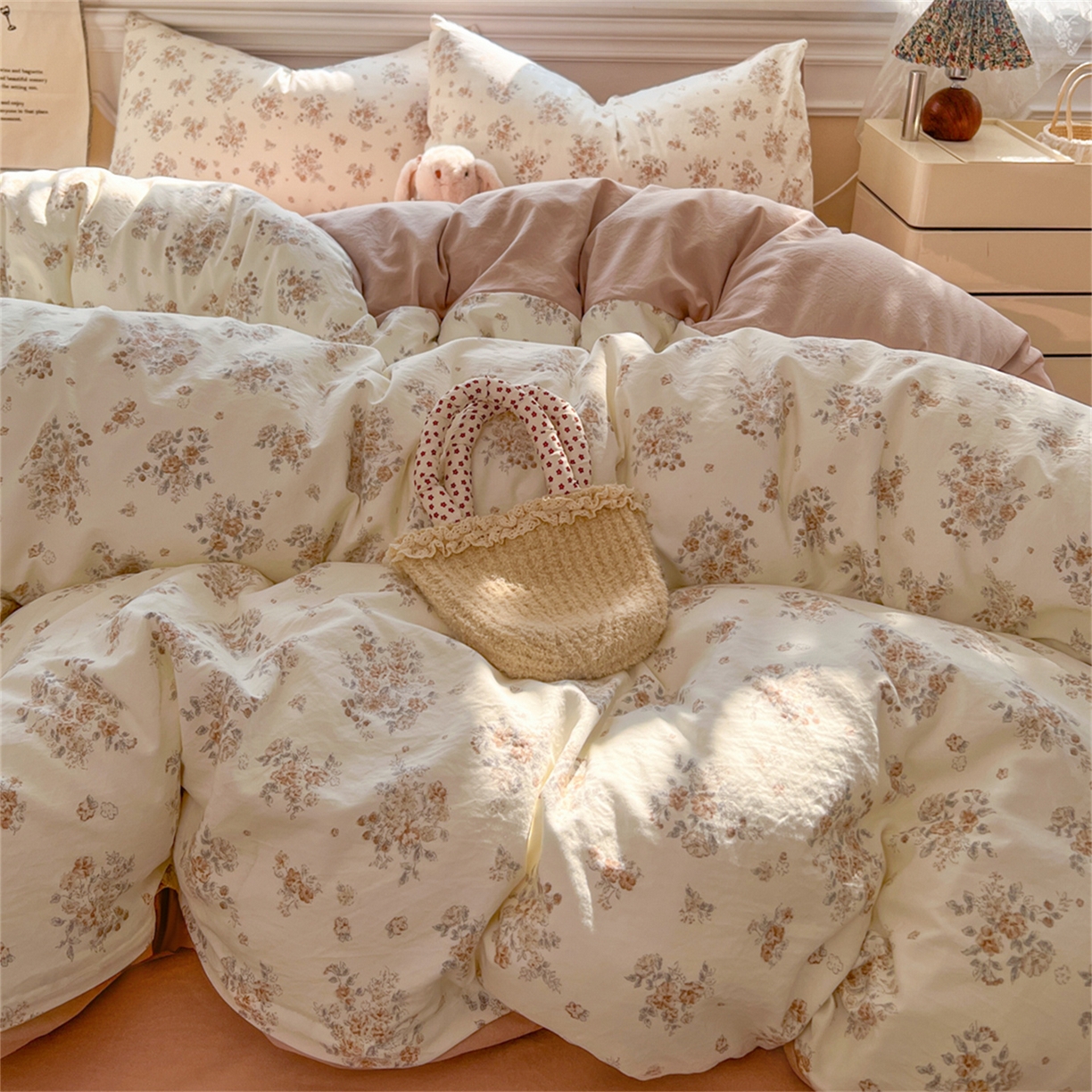 91家纺网 家纺一手货源 找家纺 瑞钰 2026新款A类古法水洗仿棉云感纱四件套慕兮