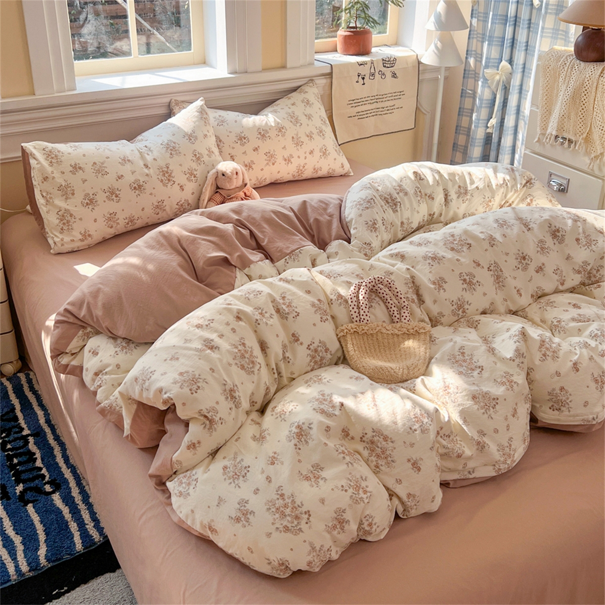 91家纺网 家纺一手货源 找家纺 瑞钰 2026新款A类古法水洗仿棉云感纱四件套慕兮