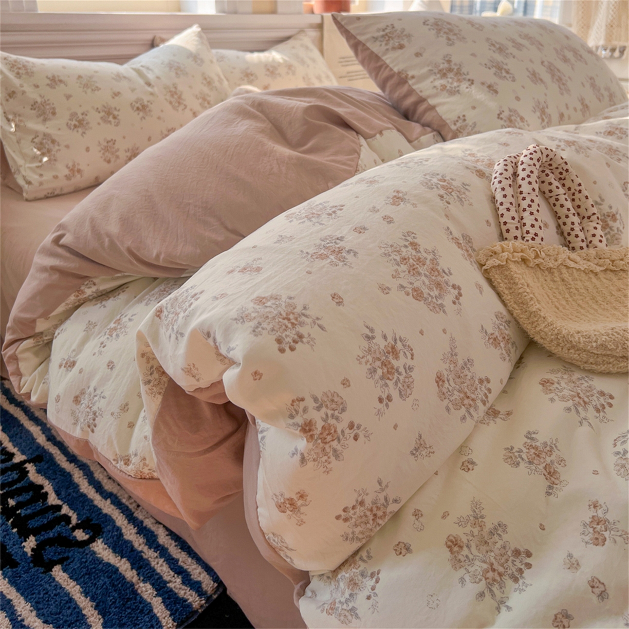 91家纺网 家纺一手货源 找家纺 瑞钰 2026新款A类古法水洗仿棉云感纱四件套慕兮