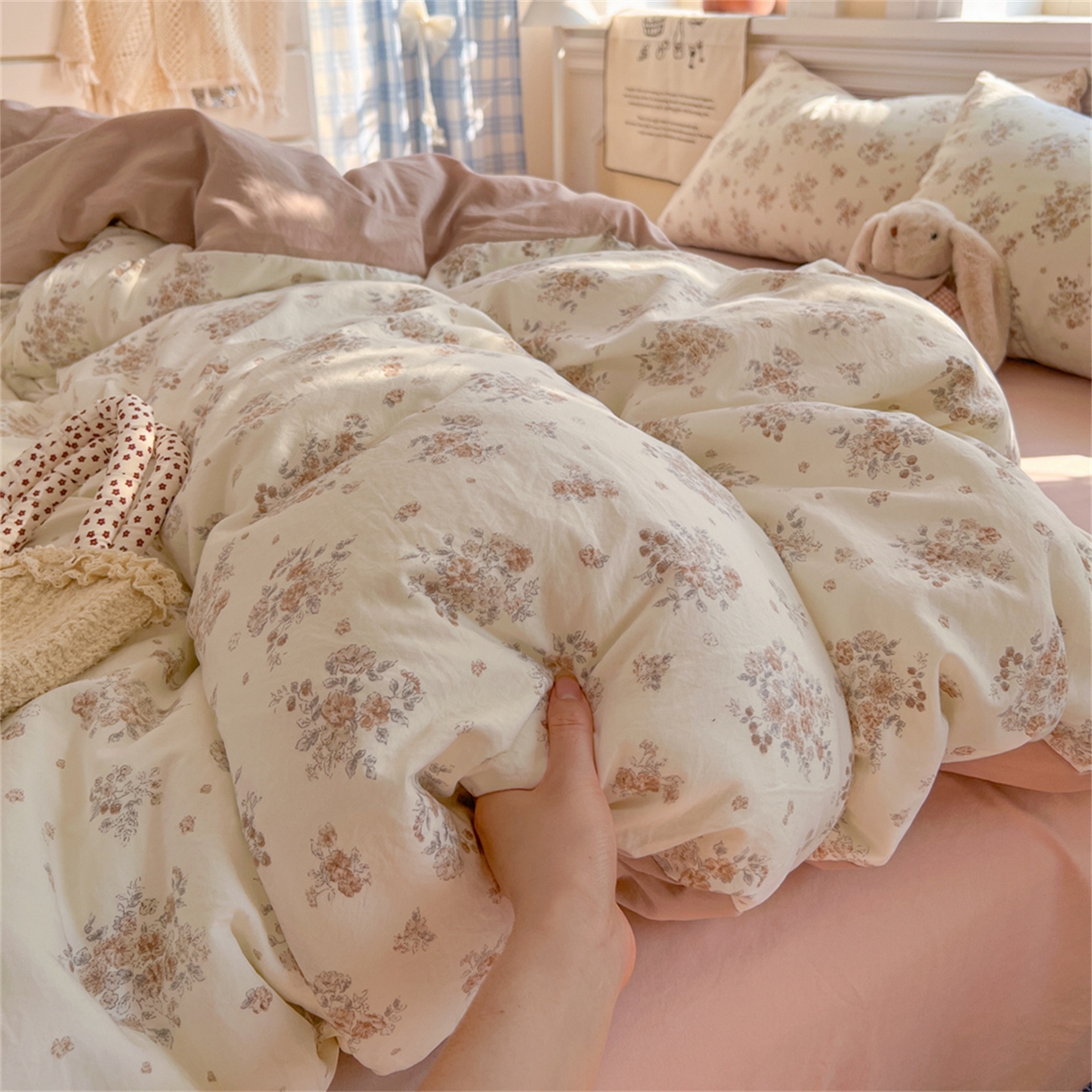 91家纺网 家纺一手货源 找家纺 瑞钰 2026新款A类古法水洗仿棉云感纱四件套慕兮