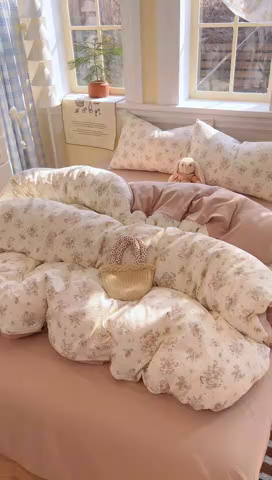 91家纺网 家纺一手货源 找家纺 瑞钰 2026新款A类古法水洗仿棉云感纱四件套慕兮