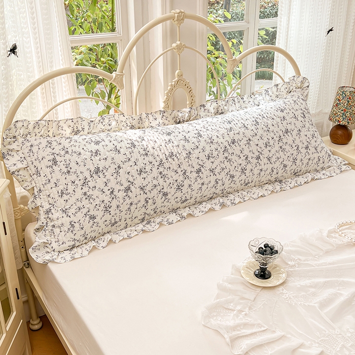 91家纺网 家纺一手货源 找家纺 圣比熊 2026新款A类云朵棉夹棉花边枕套宿舍情侣双人加长枕芯内胆套-双人枕套 兰亭序-灰（花边夹棉）