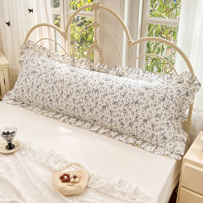 91家纺网 家纺一手货源 找家纺 圣比熊 2026新款A类云朵棉夹棉花边枕套宿舍情侣双人加长枕芯内胆套-双人枕套 兰亭序-灰（花边夹棉）