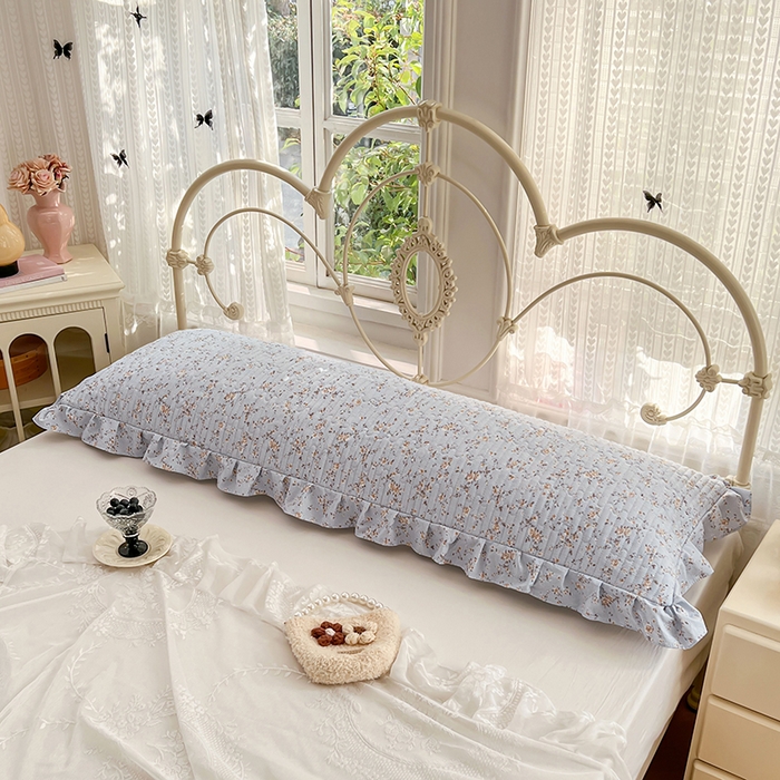 91家纺网 家纺一手货源 找家纺 圣比熊 2026新款A类云朵棉夹棉花边枕套宿舍情侣双人加长枕芯内胆套-双人枕套 兰亭序-蓝（花边夹棉）