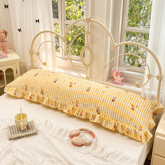 91家纺网 家纺一手货源 找家纺 圣比熊 2026新款A类云朵棉夹棉花边枕套宿舍情侣双人加长枕芯内胆套-双人枕套 小星愿（花边夹棉）