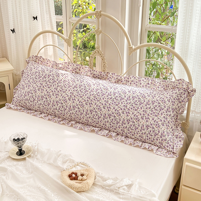 91家纺网 家纺一手货源 找家纺 圣比熊 2026新款A类云朵棉夹棉花边枕套宿舍情侣双人加长枕芯内胆套-双人枕套 紫韵星野（花边夹棉）