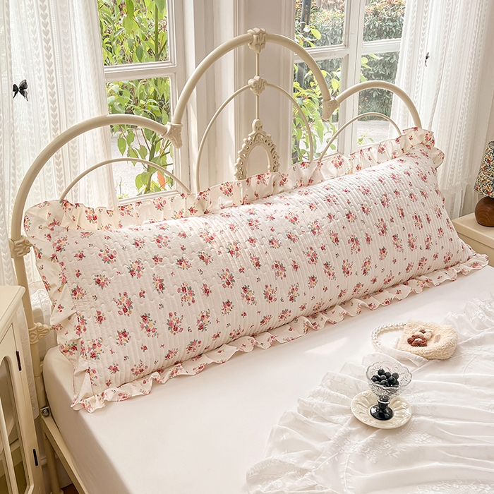 91家纺网 家纺一手货源 找家纺 圣比熊 2026新款A类云朵棉夹棉花边枕套宿舍情侣双人加长枕芯内胆套-双人枕套 粉黛花园（花边夹棉）