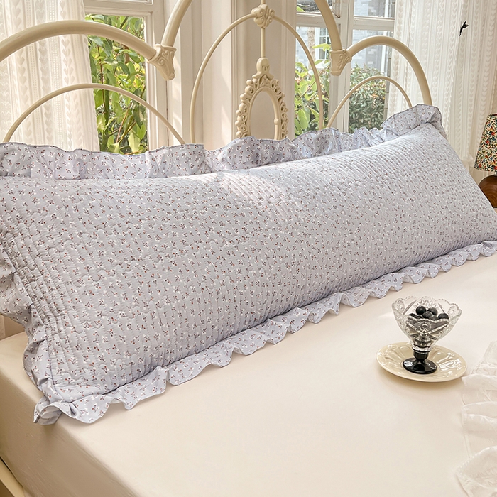 91家纺网 家纺一手货源 找家纺 圣比熊 2026新款A类云朵棉夹棉花边枕套宿舍情侣双人加长枕芯内胆套-双人枕套 满天星-蓝（花边夹棉）