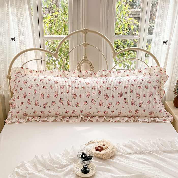 91家纺网 家纺一手货源 找家纺 圣比熊 2026新款A类云朵棉夹棉花边枕套宿舍情侣双人加长枕芯内胆套-双人枕套 粉黛花园（花边夹棉）