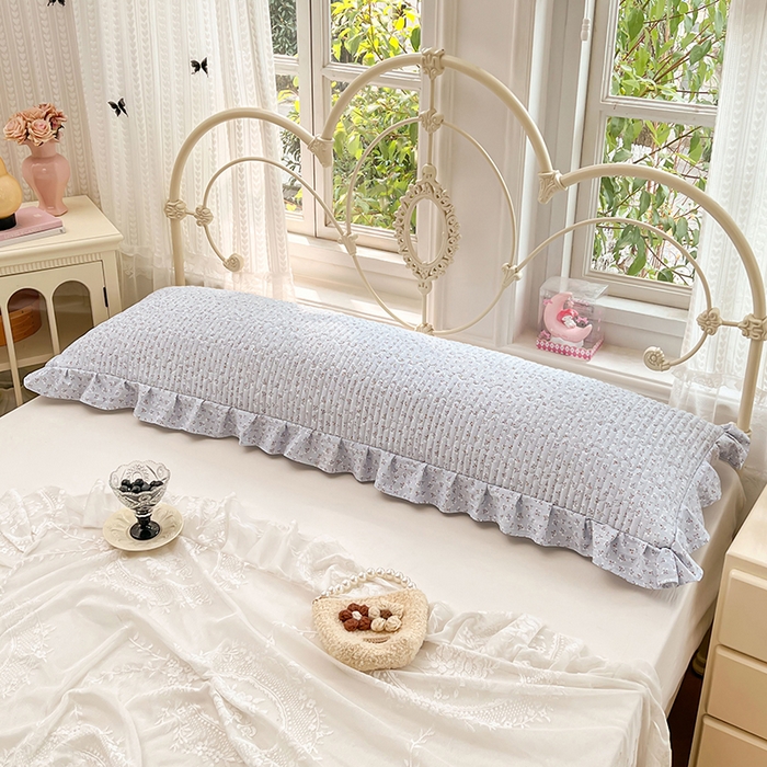 91家纺网 家纺一手货源 找家纺 圣比熊 2026新款A类云朵棉夹棉花边枕套宿舍情侣双人加长枕芯内胆套-双人枕套 满天星-蓝（花边夹棉）