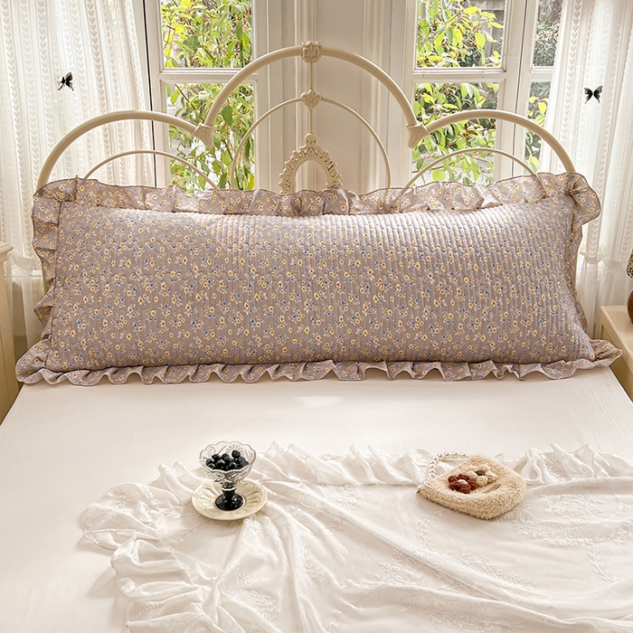 91家纺网 家纺一手货源 找家纺 圣比熊 2026新款A类云朵棉夹棉花边枕套宿舍情侣双人加长枕芯内胆套-双人枕套 花无归期（花边夹棉）