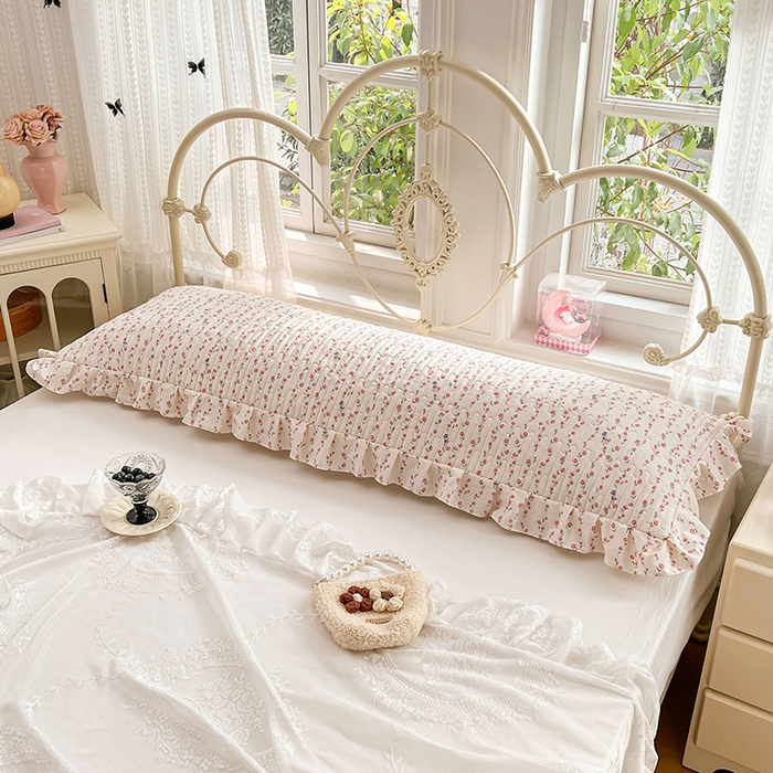 91家纺网 家纺一手货源 找家纺 圣比熊 2026新款A类云朵棉夹棉花边枕套宿舍情侣双人加长枕芯内胆套-双人枕套 花漾甜心（花边夹棉）