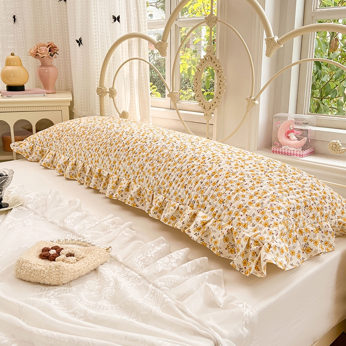 91家纺网 家纺一手货源 找家纺 圣比熊 2026新款A类云朵棉夹棉花边枕套宿舍情侣双人加长枕芯内胆套-双人枕套 春日暖阳（花边夹棉）