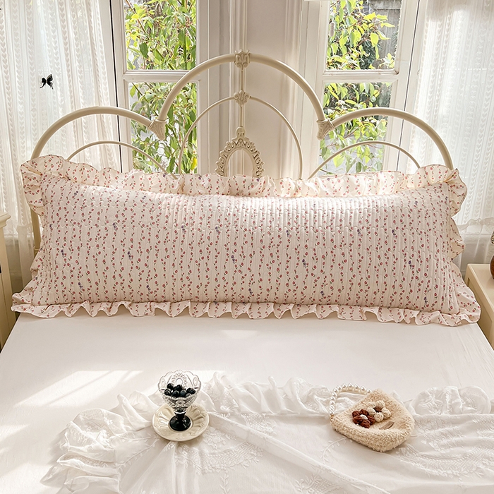 91家纺网 家纺一手货源 找家纺 圣比熊 2026新款A类云朵棉夹棉花边枕套宿舍情侣双人加长枕芯内胆套-双人枕套 花漾甜心（花边夹棉）