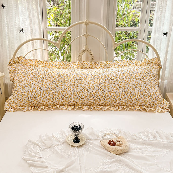 91家纺网 家纺一手货源 找家纺 圣比熊 2026新款A类云朵棉夹棉花边枕套宿舍情侣双人加长枕芯内胆套-双人枕套 春日暖阳（花边夹棉）