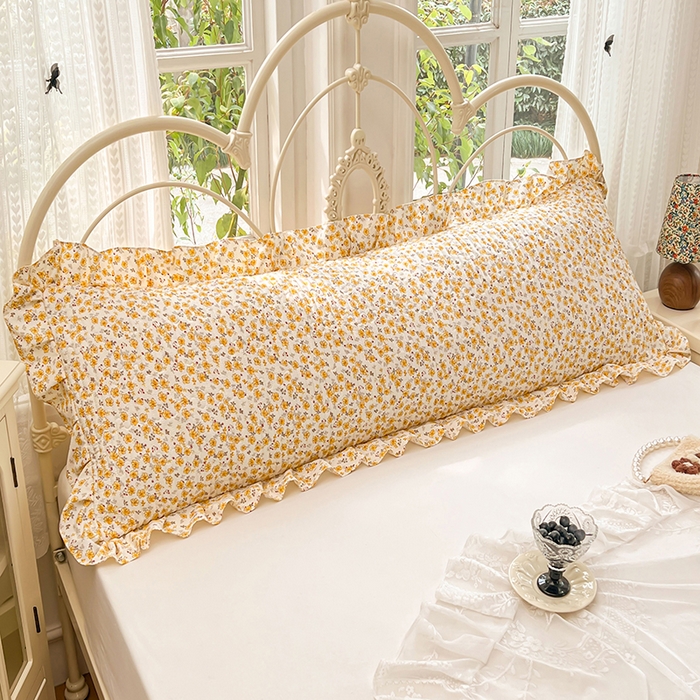 91家纺网 家纺一手货源 找家纺 圣比熊 2026新款A类云朵棉夹棉花边枕套宿舍情侣双人加长枕芯内胆套-双人枕套 春日暖阳（花边夹棉）