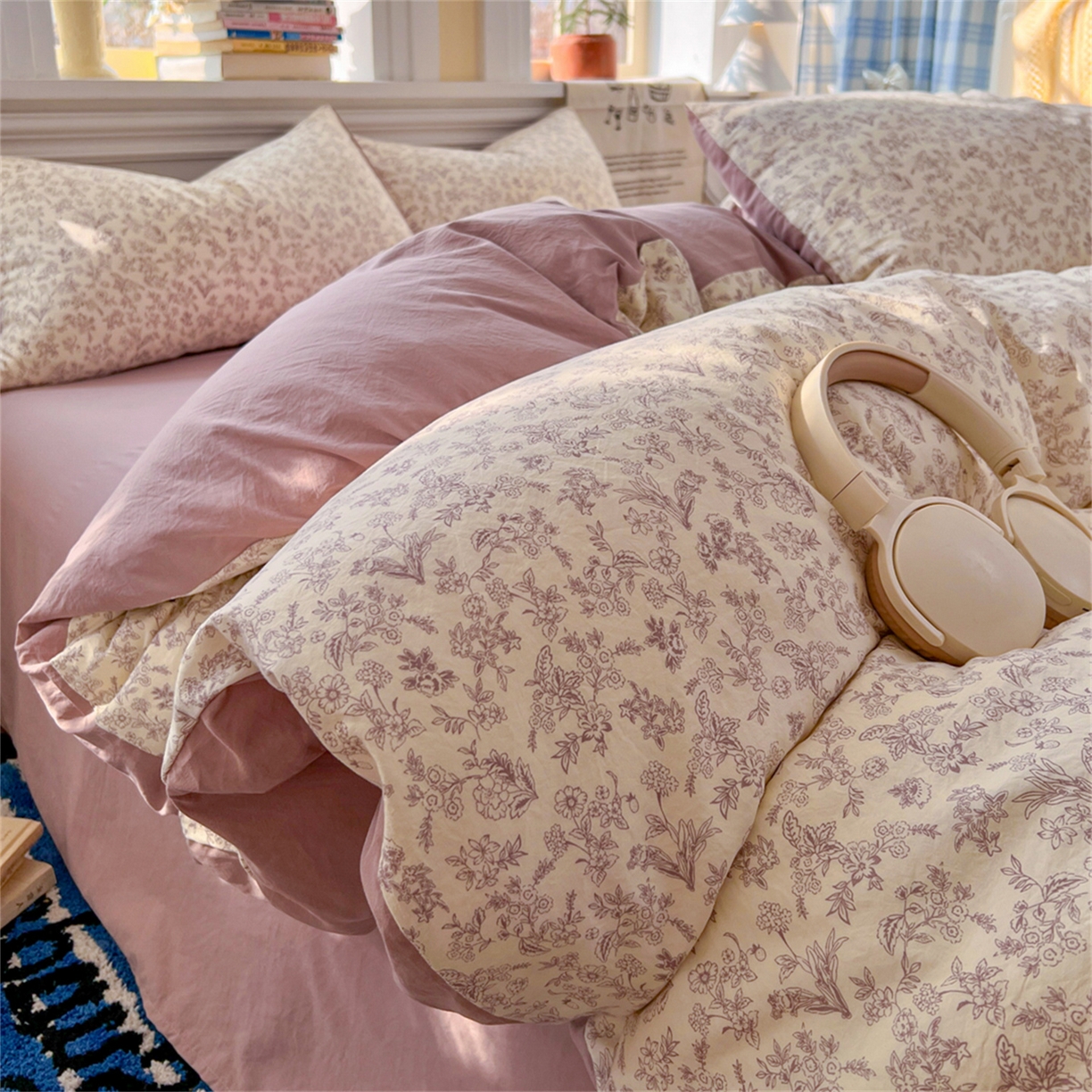 91家纺网 家纺一手货源 找家纺 瑞钰 2026新款A类古法水洗仿棉云感纱四件套南风