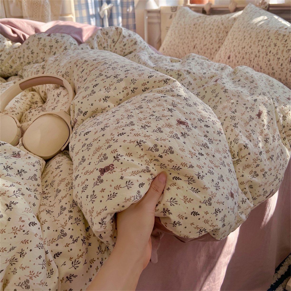 91家纺网 家纺一手货源 找家纺 瑞钰 2026新款A类古法水洗仿棉云感纱四件套秋水