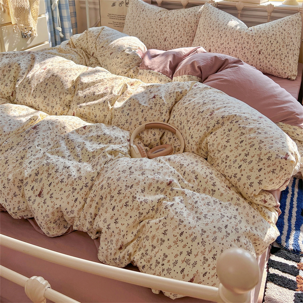 91家纺网 家纺一手货源 找家纺 瑞钰 2026新款A类古法水洗仿棉云感纱四件套秋水