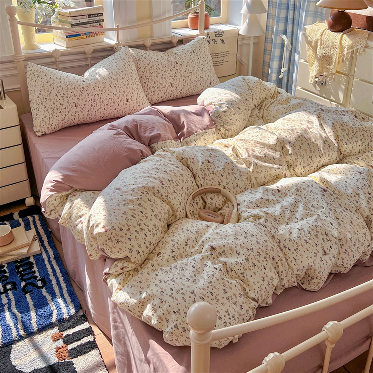 91家纺网 家纺一手货源 找家纺 瑞钰 2026新款A类古法水洗仿棉云感纱四件套秋水