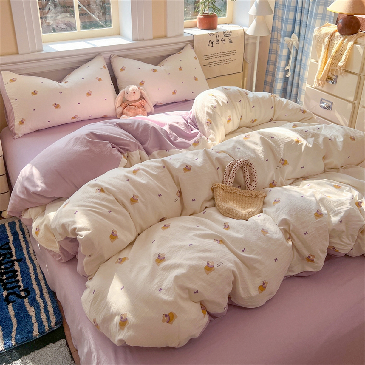 91家纺网 家纺一手货源 找家纺 瑞钰 2026新款A类古法水洗仿棉云感纱四件套小夜曲