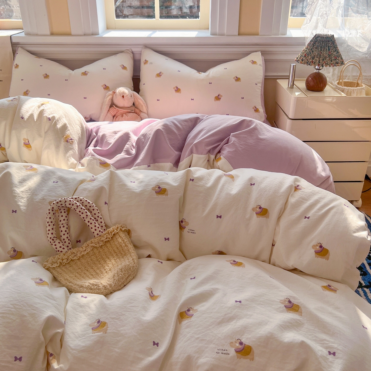 91家纺网 家纺一手货源 找家纺 瑞钰 2026新款A类古法水洗仿棉云感纱四件套小夜曲