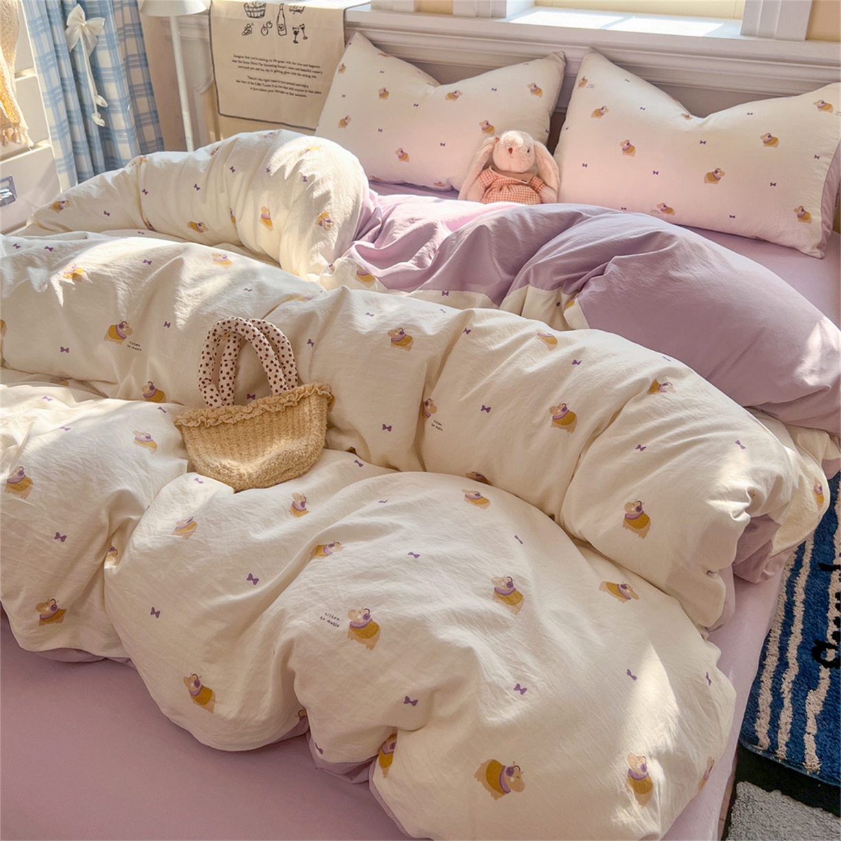 91家纺网 家纺一手货源 找家纺 瑞钰 2026新款A类古法水洗仿棉云感纱四件套小夜曲