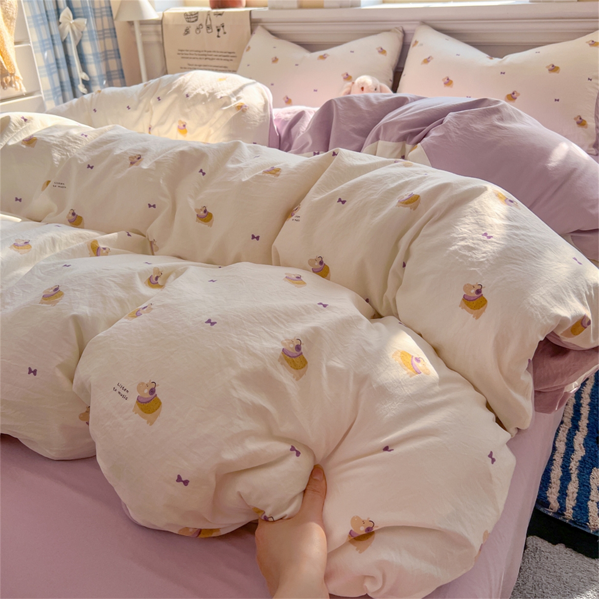 91家纺网 家纺一手货源 找家纺 瑞钰 2026新款A类古法水洗仿棉云感纱四件套小夜曲