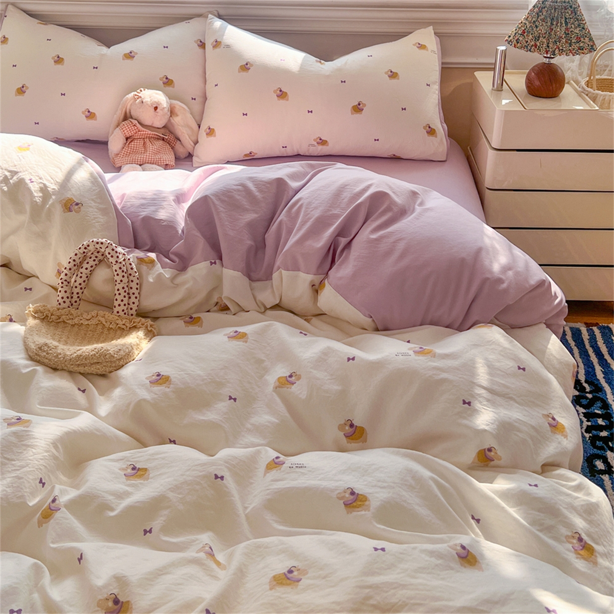 91家纺网 家纺一手货源 找家纺 瑞钰 2026新款A类古法水洗仿棉云感纱四件套小夜曲