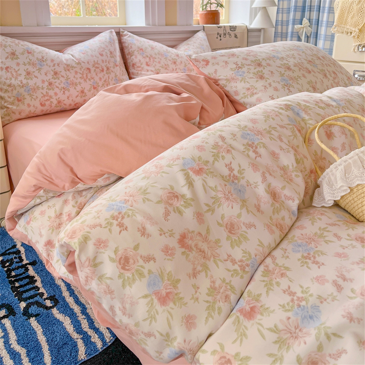 91家纺网 家纺一手货源 找家纺 瑞钰 2026新款A类古法水洗仿棉云感纱四件套嫣然