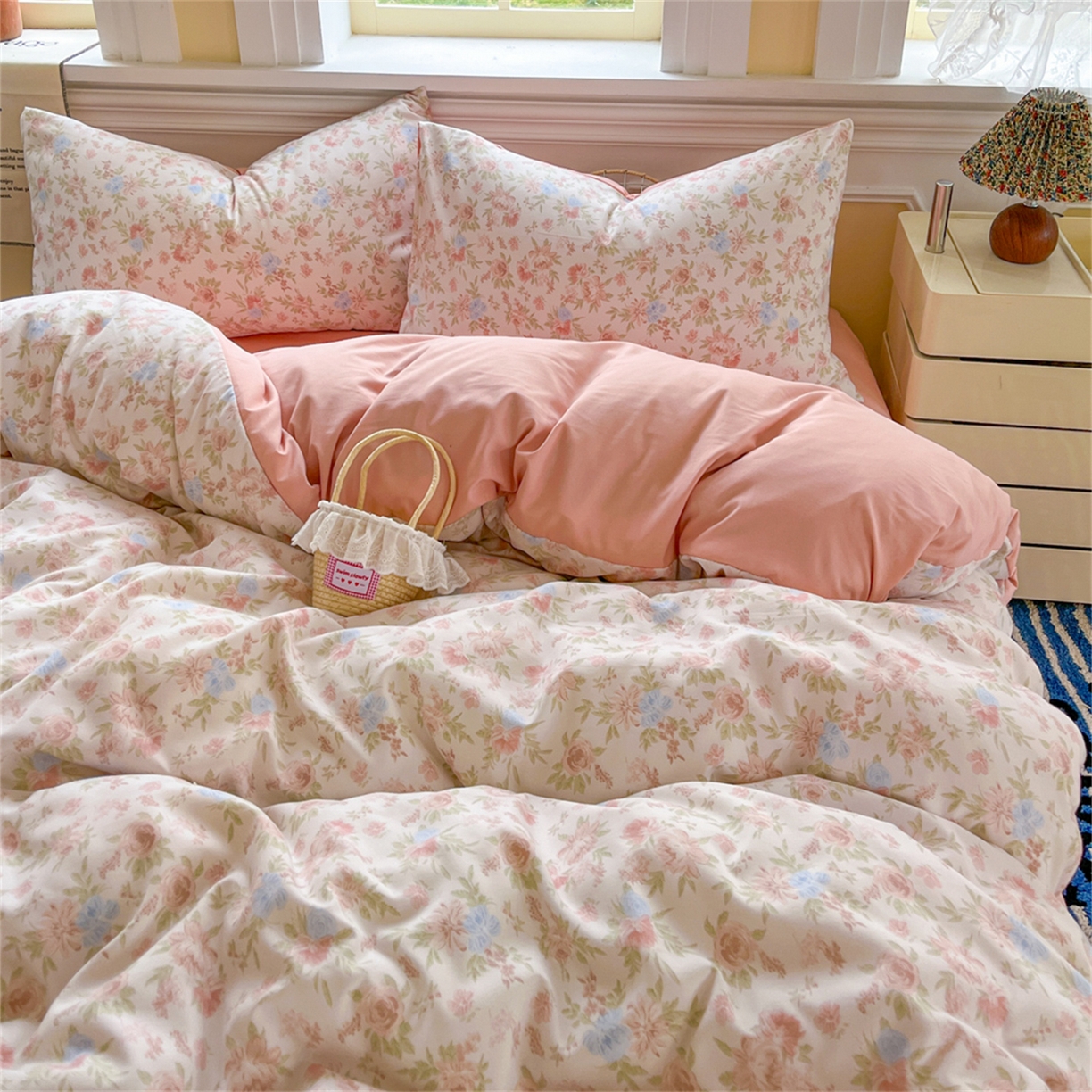 91家纺网 家纺一手货源 找家纺 瑞钰 2026新款A类古法水洗仿棉云感纱四件套嫣然