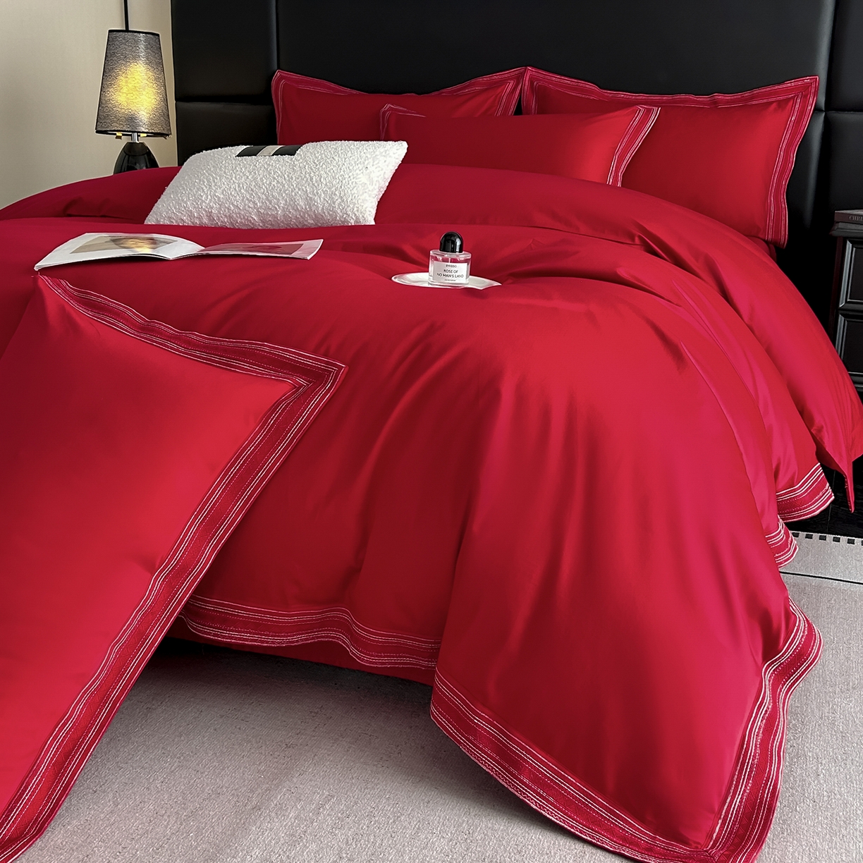 91家纺网 家纺一手货源 找家纺 （总）置顶家纺 2025新款50双股支长绒棉纯棉宽边四件套-米西雅