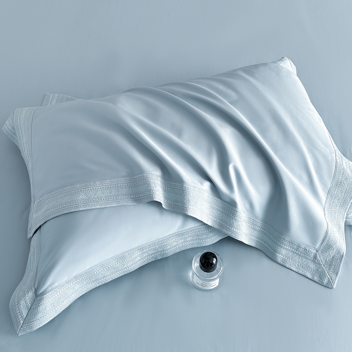 91家纺网 家纺一手货源 找家纺 置顶家纺 2025新款50双股支长绒棉纯棉宽边四件套-米西雅 米西雅-天蓝