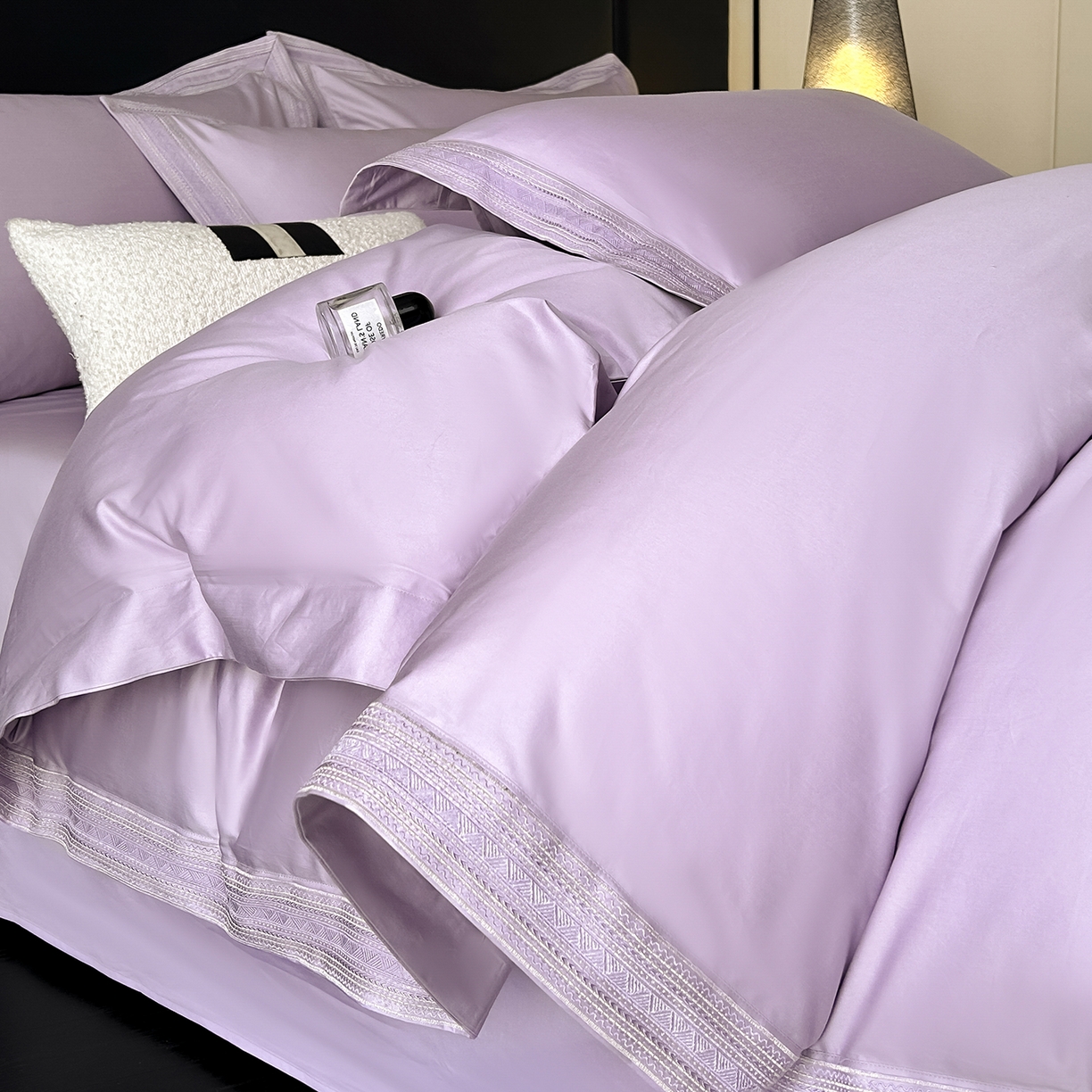 置顶家纺 2025新款50双股支长绒棉纯棉宽边四件套-米西雅 米西雅-香芋紫