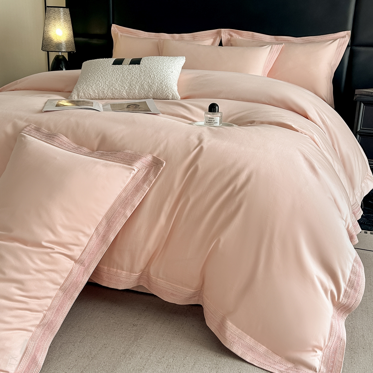 91家纺网 家纺一手货源 找家纺 置顶家纺 2025新款50双股支长绒棉纯棉宽边四件套-米西雅 米西雅-玉色