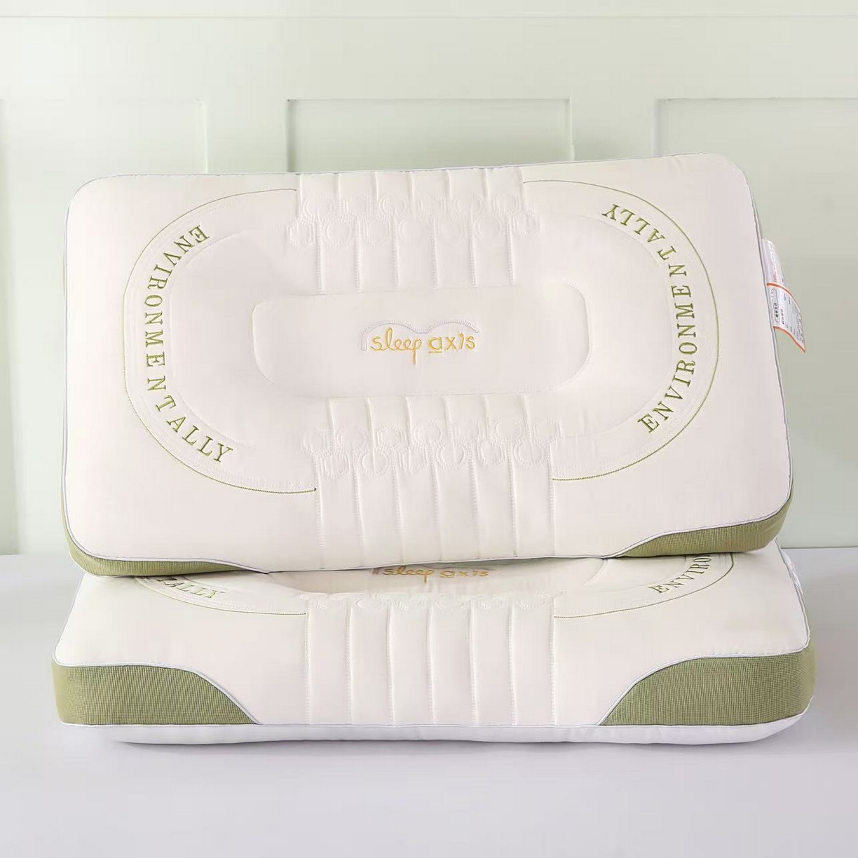 91家纺网 家纺一手货源 找家纺 云熙枕业 2026新款英文刺绣按摩枕  枕头枕芯 墨绿色