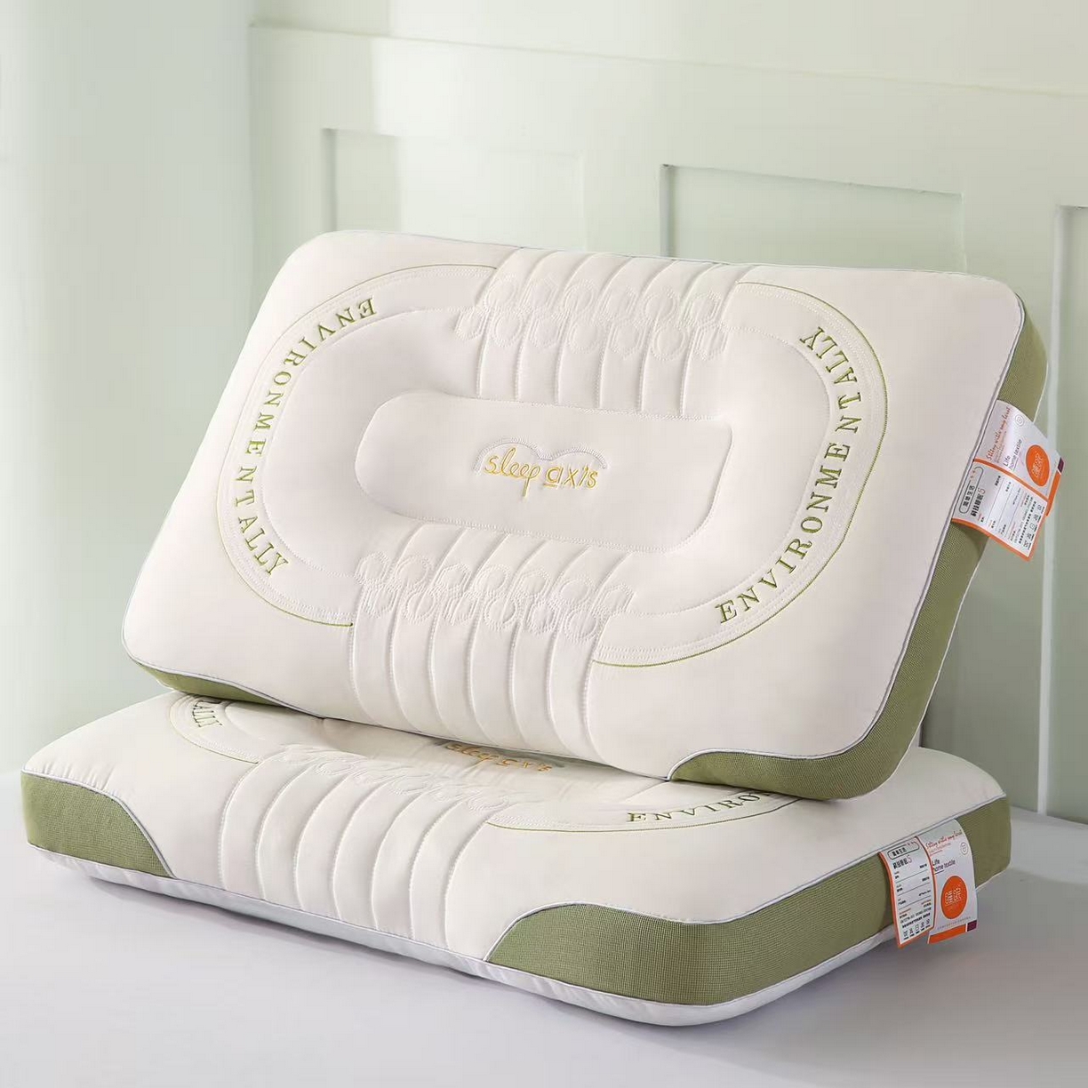 91家纺网 家纺一手货源 找家纺 云熙枕业 2026新款英文刺绣按摩枕  枕头枕芯 橙色