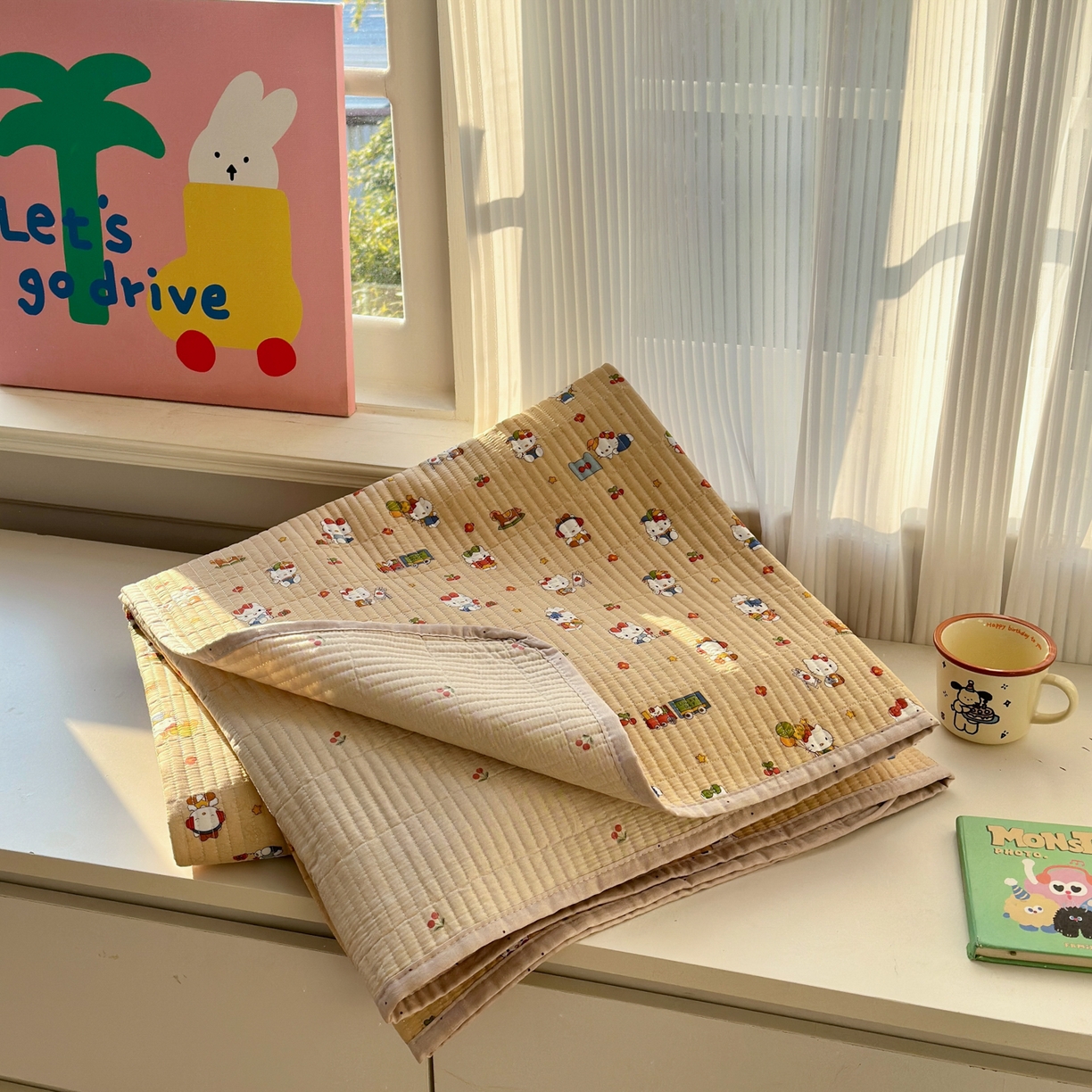 91家纺网 家纺一手货源 找家纺 （总）乐童家纺 2026新款双面纯棉小清新印花床盖款四件套