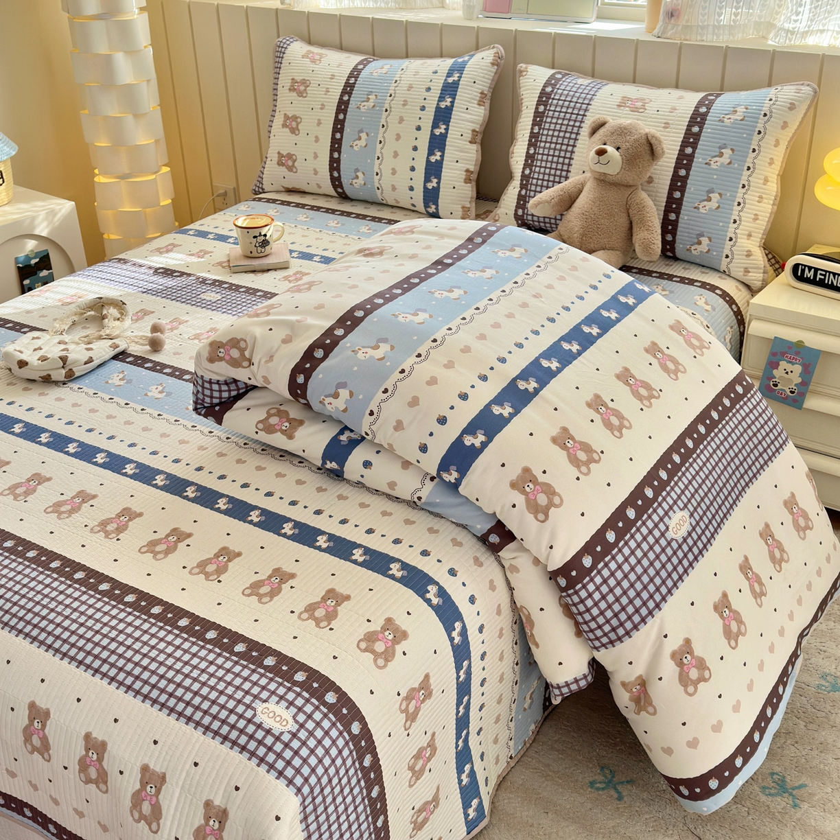 91家纺网 家纺一手货源 找家纺 乐童家纺 2026新款双面纯棉小清新印花床盖款四件套 床盖款-秋日乐园