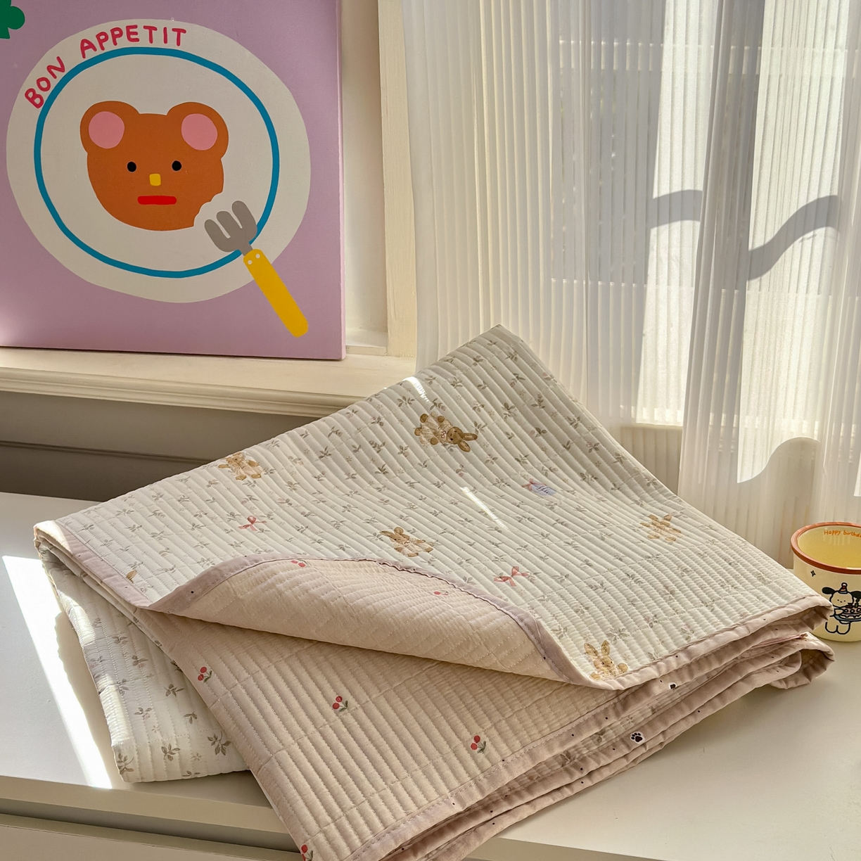 乐童家纺 2026新款双面纯棉小清新印花床盖款四件套 床盖款-布偶兔兔